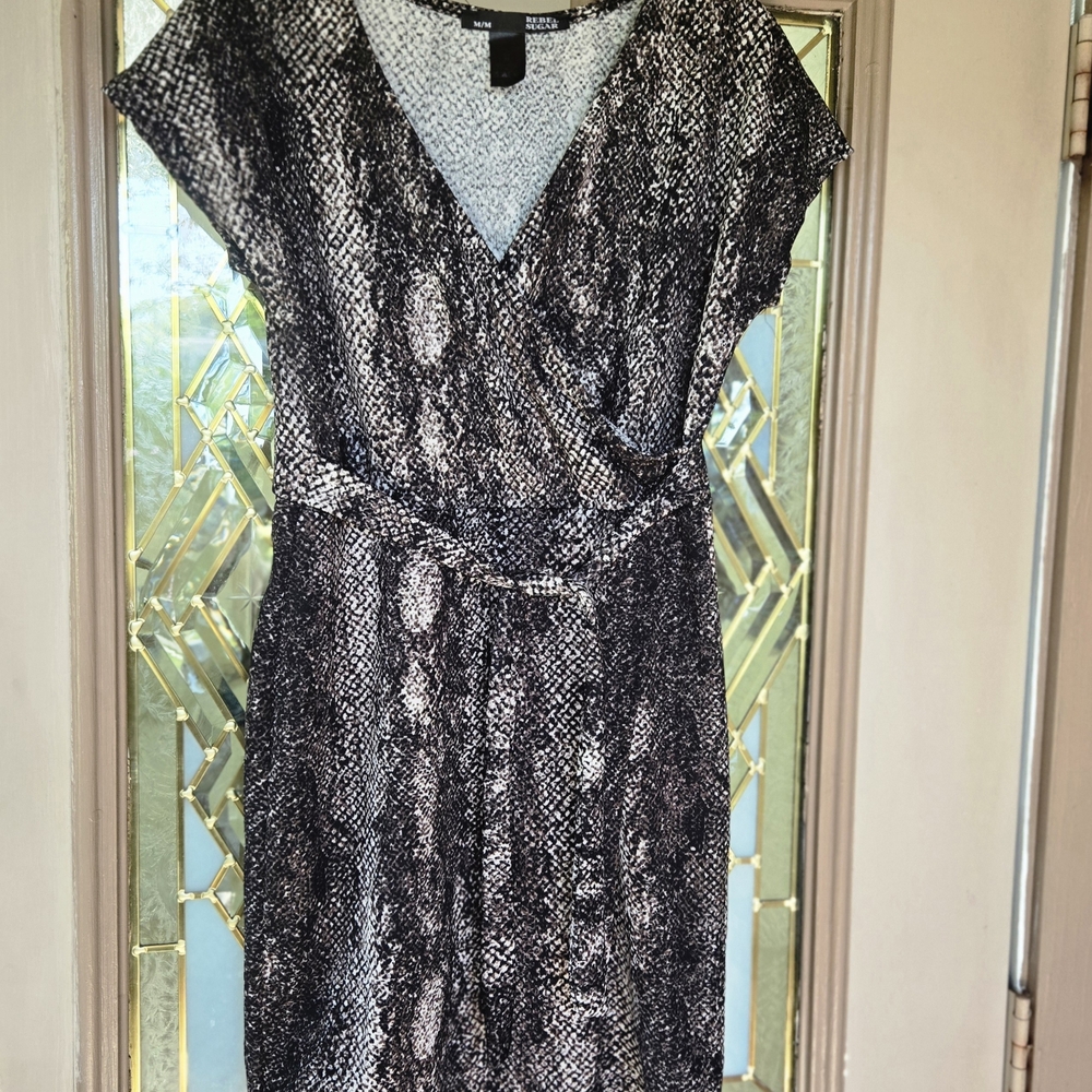 Rebel Sugar Black and Gray Sheath Wrap Dress